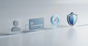 Illustration of an account eligibility and identity verification flow with neutral profile, document and security symbols