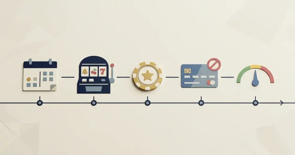 Timeline concept showing key Great Britain online gambling rule dates across 2025 and 2026